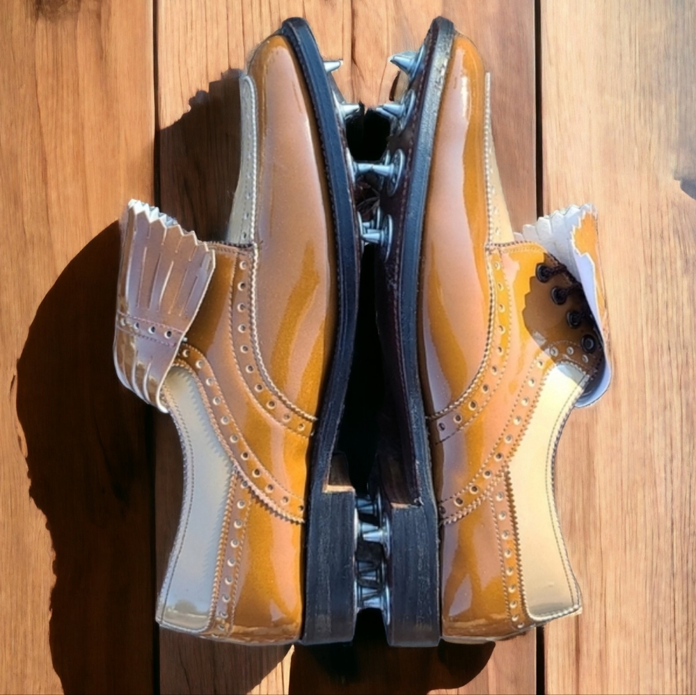 VINTAGE DUPONT CORFAM LADY EAGLE Golf Cleats 7 Spectator Kiltie Wingtip Loafers - Picture 9 of 16